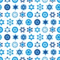 Blue Star of David symbols collection. Jewish seamless pattern