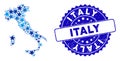 Blue Star Italy Map Mosaic and Textured Stamp Seal