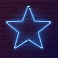 Blue star neon sign. Vector realistic neon star on brick wall. Royalty Free Stock Photo