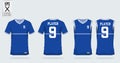 Blue star t-shirt sport design template for soccer jersey, football kit and tank top for basketball jersey.