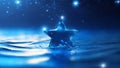 Blue star in water, starry sky and water waves background Royalty Free Stock Photo