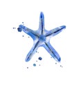 Blue starfish with blots of paint. Sea summer creatures set. Design for pattern, poster in sea style, textile Royalty Free Stock Photo