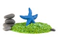 blue starfish, stones and sea salt isolated Royalty Free Stock Photo