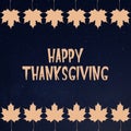 Blue starry night square wish card for Happy ThanksGiving in beige with lots of beige maple leaves