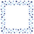 Blue stars on a white background. Hand-drawn square frame. Greeting card template. Vector illustration. Royalty Free Stock Photo