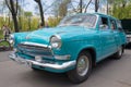 Blue station wagon GAZ-22 Volga close up. The third annual parade of vintage transport in Saint-Petersburg