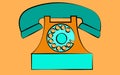 Blue stationary old retro vintage antique hipster phone with snorkel and disc on a yellow background. Royalty Free Stock Photo