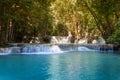 Blue steam waterfalls in deep forest natural park