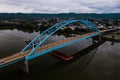Blue Steel Arch Highway Crossing   Tug Boat / Barge - Moundsville Bridge - Ohio River - Ohio & Moundsville, West Virginia