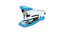 Blue steel stapler from the front, isolated on a white background.