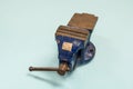Blue steel vise on table background Royalty Free Stock Photo