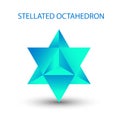 blue Stellated Octahedron, also called Stella octangula, and Polyhedra Hexagon, geometric polyhedral compounds on a