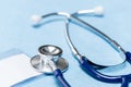 Blue stethoscope medical equipment close-up Royalty Free Stock Photo