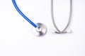 Blue stethoscope,object of doctor equipment,isolated on white background. Medical design concept,cut out,clipping path,top view, Royalty Free Stock Photo