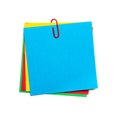 Blue stick note with paper clip isolated