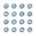 Blue sticker travel icons Royalty Free Stock Photo