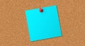 Blue sticky note pinned to cork board. Copy space Royalty Free Stock Photo