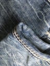 Blue stitched boiled jeans. Macro shot. Royalty Free Stock Photo