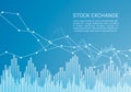 Blue stock market or financial candlestick chart with rising and falling trend and text, vector