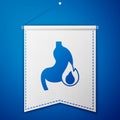 Blue Stomach heartburn icon isolated on blue background. Stomach burn. Gastritis and acid reflux, indigestion and