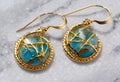 blue stone earrings with gold wire and brass - plated findings