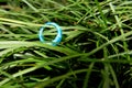 Blue stone ring on bright juicy fresh green grass Royalty Free Stock Photo