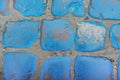 Blue stone texture, vintage paving stones painted blue