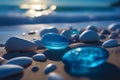 Blue stones are artfully arranged, creating a visually appealing composition of sea-shores Royalty Free Stock Photo