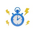 Blue stopwatch with lightning bolts isolated transparent background Royalty Free Stock Photo
