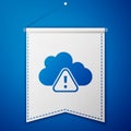 Blue Storm warning icon isolated on blue background. Exclamation mark in triangle symbol. Weather icon of storm. White Royalty Free Stock Photo