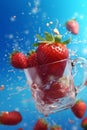 fruit food strawberry background healthy splash freshness blue red fresh water. Generative AI.