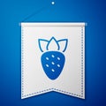 Blue Strawberry icon isolated on blue background. White pennant template. Vector