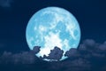 blue strawberry moon back on silhouette heap cloud on sunset sky Royalty Free Stock Photo