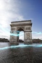 Blue streak of lights at Arc de Triomphe Royalty Free Stock Photo