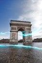 Blue streak of lights at Arc de Triomphe Royalty Free Stock Photo