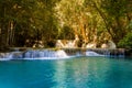 Blue stream deep forest waterfall in tropical