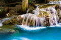 Blue stream waterfall in deep forest jungle