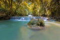 Blue stream waterfall in Kanjanaburi