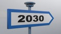 2030 blue street sign on white background - 3D rendering illustration Royalty Free Stock Photo