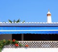 Blue striped awning