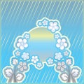 Blue striped background with flower ornament