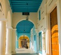 Blue striped ceiling through infinity archways, Havana Royalty Free Stock Photo