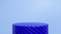 Blue striped glossy podium, pedestal on blue background. Blank showcase mockup with empty round stage. Abstract geometry
