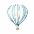 Blue Striped Hot Air Balloon Watercolor Illustration - Picture Frame Print Royalty Free Stock Photo