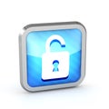 Blue striped open padlock icon