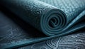 Blue striped rug rolled up for yoga exercise generated by AI