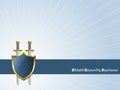 Blue striped shield with two swords icon design Royalty Free Stock Photo