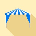 Blue striped tent icon, flat style