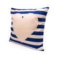 Blue stripes design pillow cover on isolated background with clipping path. Burlap textile texture for decoration on your bed Royalty Free Stock Photo