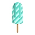 Blue Stripy Ice-Cream Bar On A Stick, Colorful Popsicle Isolated Cartoon Object